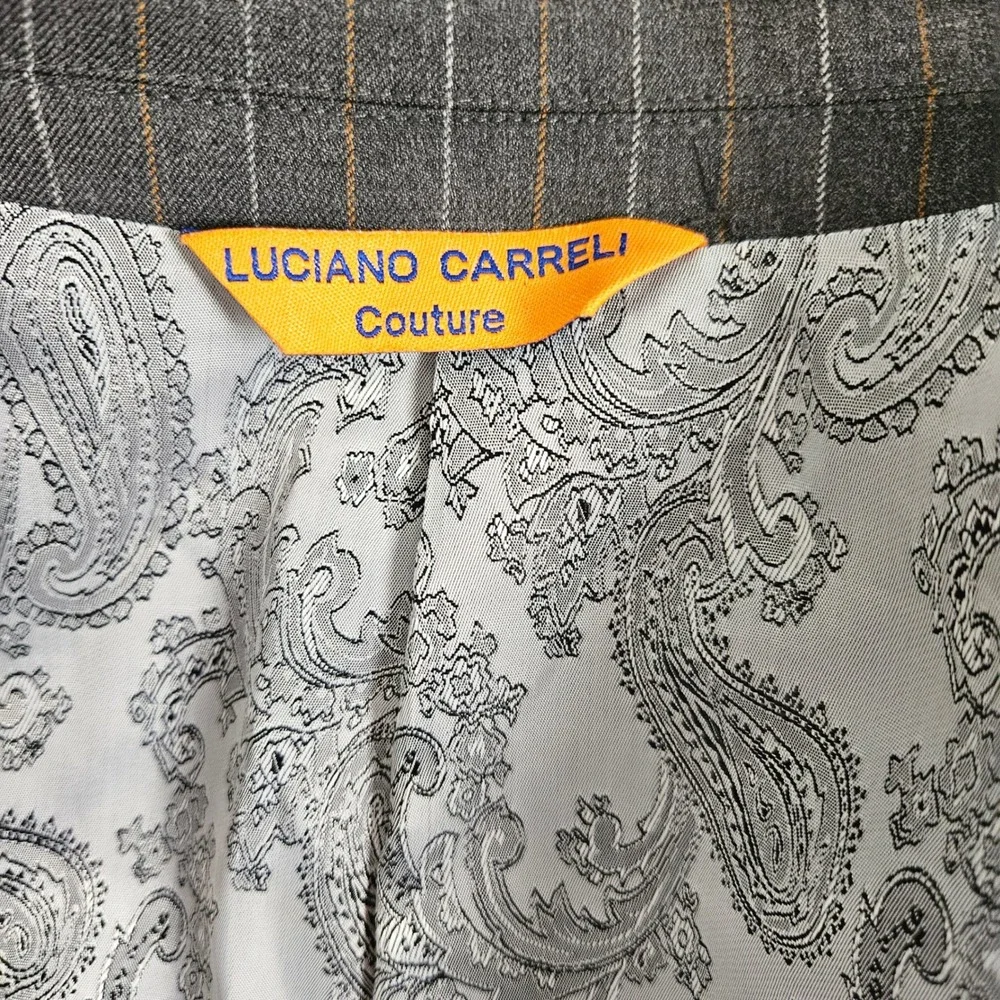 Luciano Carreli Couture Mens  Suit Super 150s Wool Pinstripe Charcoal Grey 44R